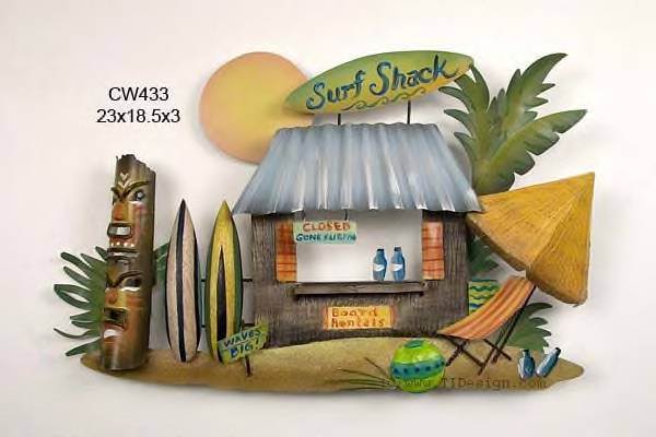 Tiki Surf Shack Handcrafted Metal Wall Hanging